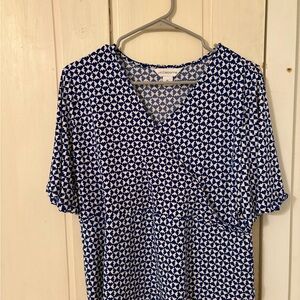 Liz Claiborne Navy and White Patterned Blouse